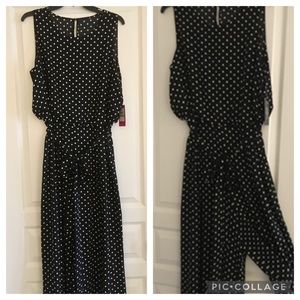 Fun & flirty brand new Vince Camuto jumpsuit in size 14. Black with white dots.